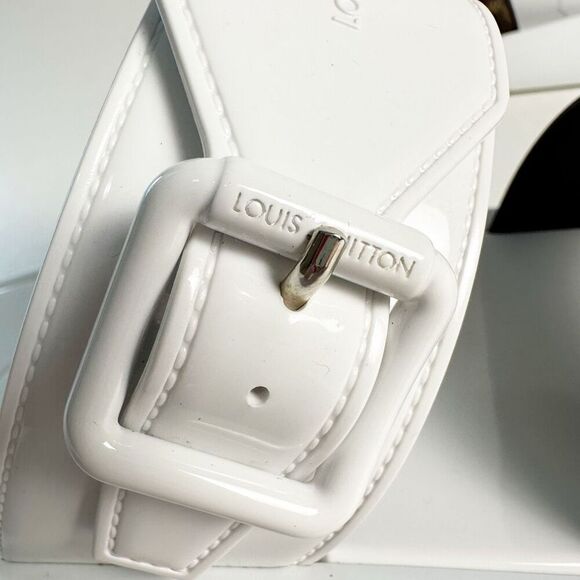 LOUIS VUITTON White Sunbath Flat Slide Sandals 39 US 9 Brown Monogram Canvas - Picture 8 of 12
